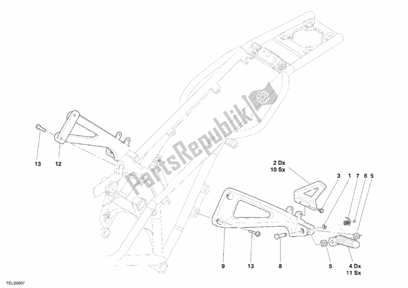 All parts for the Rear Footrest of the Ducati Monster S4 RS USA 1000 2006